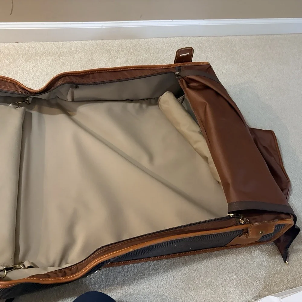 FRENCH LUGGAGE CO Deluxe Garment Folding Hang-Up Bag Brown Herringbone vintage